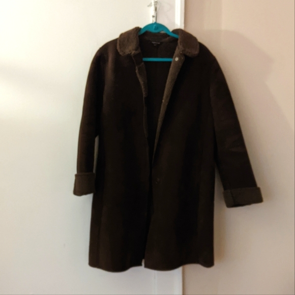 Lands' End Jackets & Blazers - Chocolate brown faux shearling coat